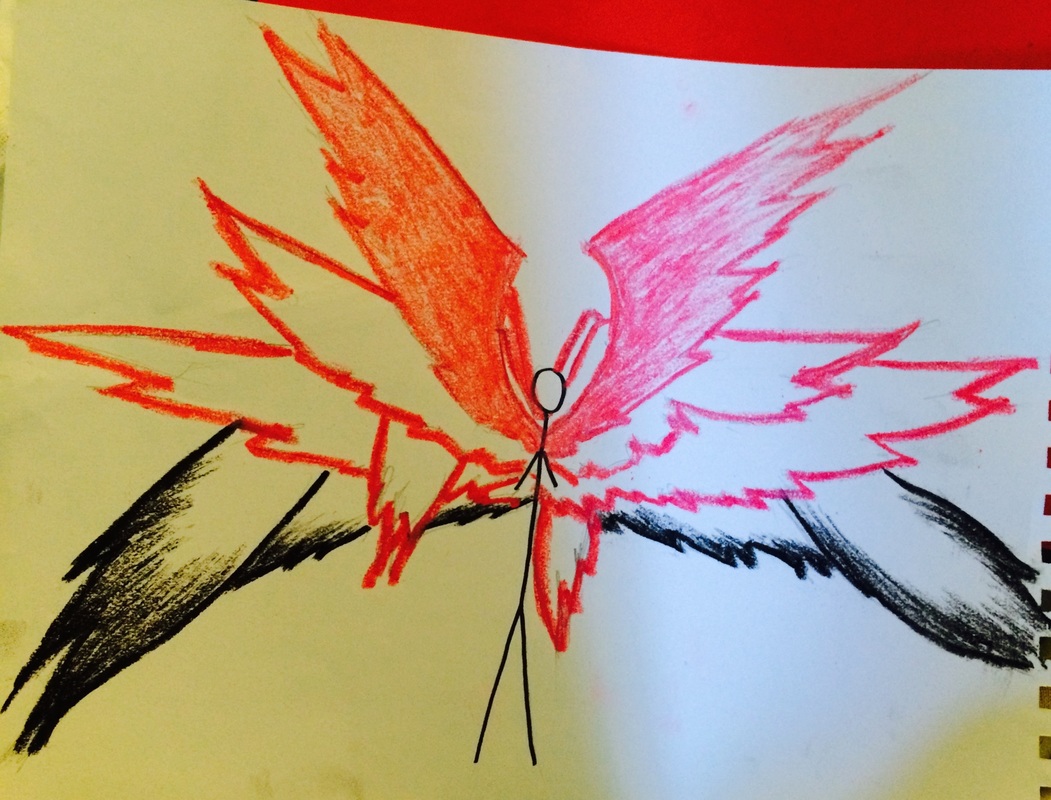 pink 10 winged angel with black wings on bottom